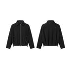 Unisex Short cut boxy zip blouson jacket with shirt collar, drawstring hem and snap button pockets Fashion Glam