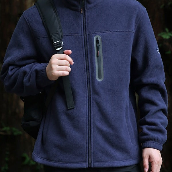 Men's Breathable Microfleece Jacket with Water-Repellent Chest Zip Placket and Stand-Up Collar Fashion Glam