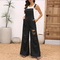 Women's loose distressed overalls with adjustable straps and large knee rips Fashion Glam