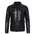 Men's field jacket in smooth leather look with flap pockets and slim fit Fashion Glam