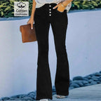 Ladies high-waisted flare jeans with decorative button placket and sculpting fit Fashion Glam