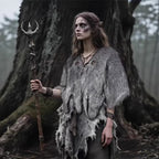 Women's short cape made of dense faux fur with decorative chain closure and zigzag hem Fashion Glam