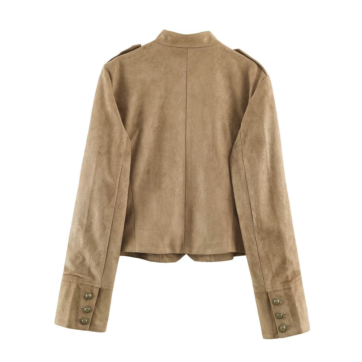 Women's short-cut cavalry jacket made of suede look with decorative button placket and epaulettes Fashion Glam