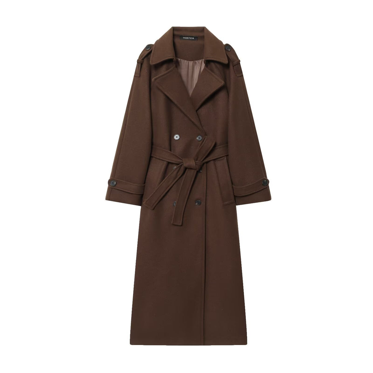 Women Long Double-breasted Trench Coat with Belt and Shoulder Straps Fashion Glam