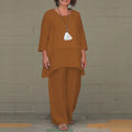 Women's Casual Two-Piece Linen Set with Oversized Tunic and Wide Palazzo Pants Fashion Glam