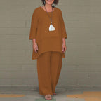 Women's Casual Two-Piece Linen Set with Oversized Tunic and Wide Palazzo Pants Fashion Glam