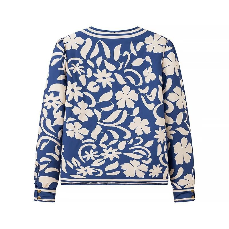 Women Embroidered Quilted Transition Jacket without Collar Fashion Glam