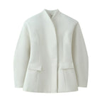 Women's Boucle Short Jacket with Boxy Silhouette, Concealed Button Placket and Flap Pockets Fashion Glam