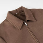 Ladies Short Boxy Wool Blend Zip Jacket with Shirt Collar Fashion Glam