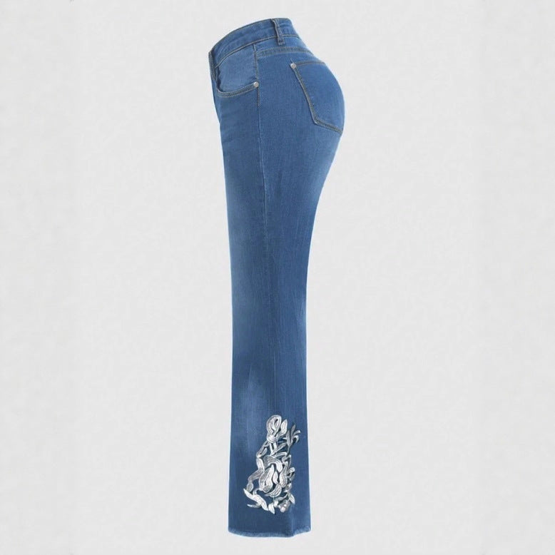 Ladies bootcut jeans in western style with decorative embroidery and used effect Fashion Glam