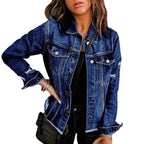 Women's Waist-Cinched Denim Trucker Jacket with Light Destroyed Effect and Fringed Hem Fashion Glam