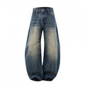 Ladies High-Waist Balloon Jeans with Used Wash and Wide Statement Leg Fashion Glam