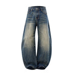 Ladies High-Waist Balloon Jeans with Used Wash and Wide Statement Leg Fashion Glam