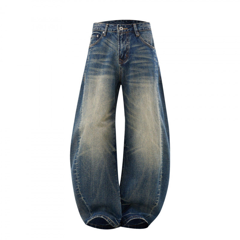 Ladies High-Waist Balloon Jeans with Used Wash and Wide Statement Leg Fashion Glam
