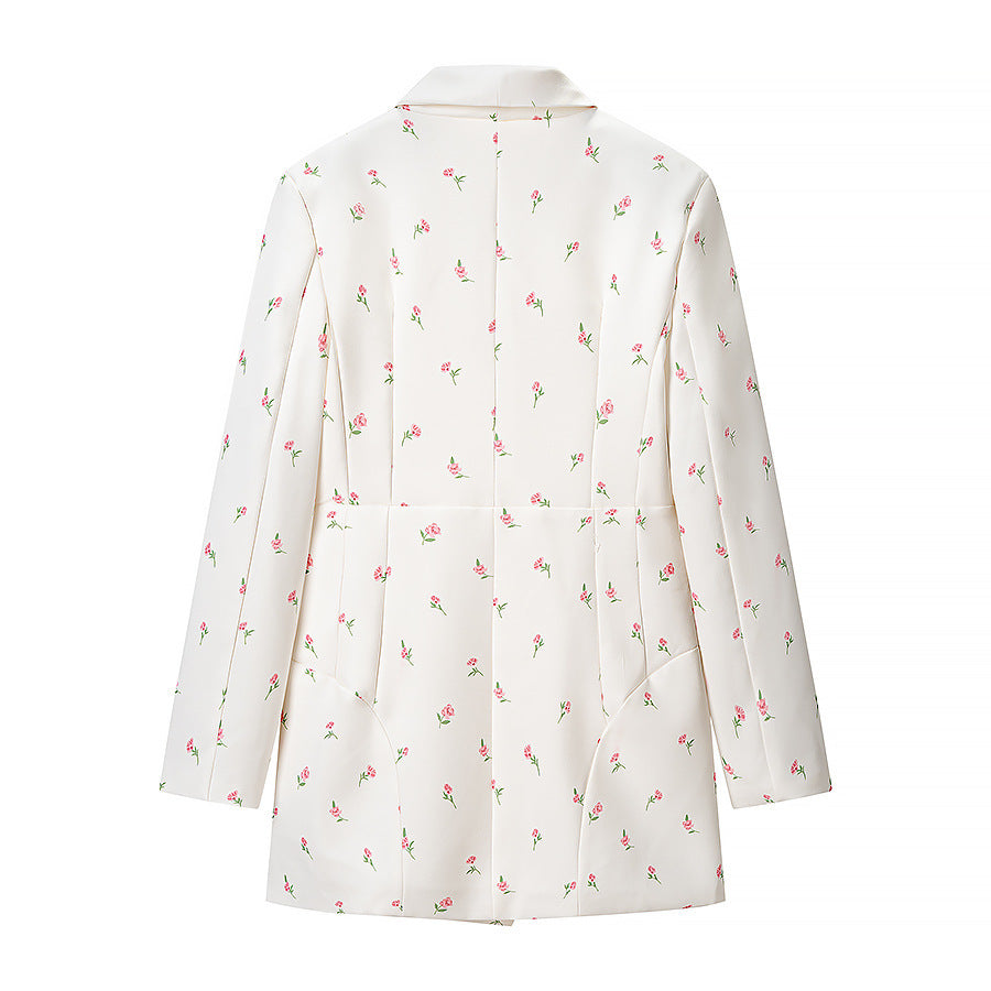 Women's Floral Longline Blazer Jacket with Shawl Collar and One-Button Closure Fashion Glam