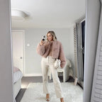 Women's short-cut shaggy faux fur jacket with boxy silhouette and extra soft high-pile Fashion Glam