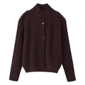 Women's Ribbed Knitted Cardigan with Stand-up Collar and Shoulder Button Detail Fashion Glam