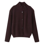 Women's Ribbed Knitted Cardigan with Stand-up Collar and Shoulder Button Detail Fashion Glam