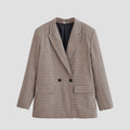 Women's Double-Breasted Oversized Blazer with Houndstooth Check and Flap Pockets Fashion Glam