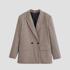 Women's Double-Breasted Oversized Blazer with Houndstooth Check and Flap Pockets Fashion Glam