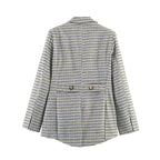 Women's double-breasted glencheck blazer with extended back and tailored silhouette Fashion Glam
