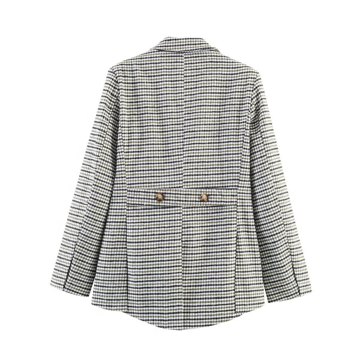 Women's double-breasted glencheck blazer with extended back and tailored silhouette Fashion Glam
