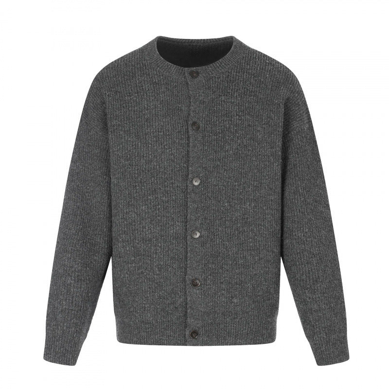 Unisex Boxy Knit Jacket with Round Neck, Continuous Button Placket and Fine Waffle Structure Fashion Glam