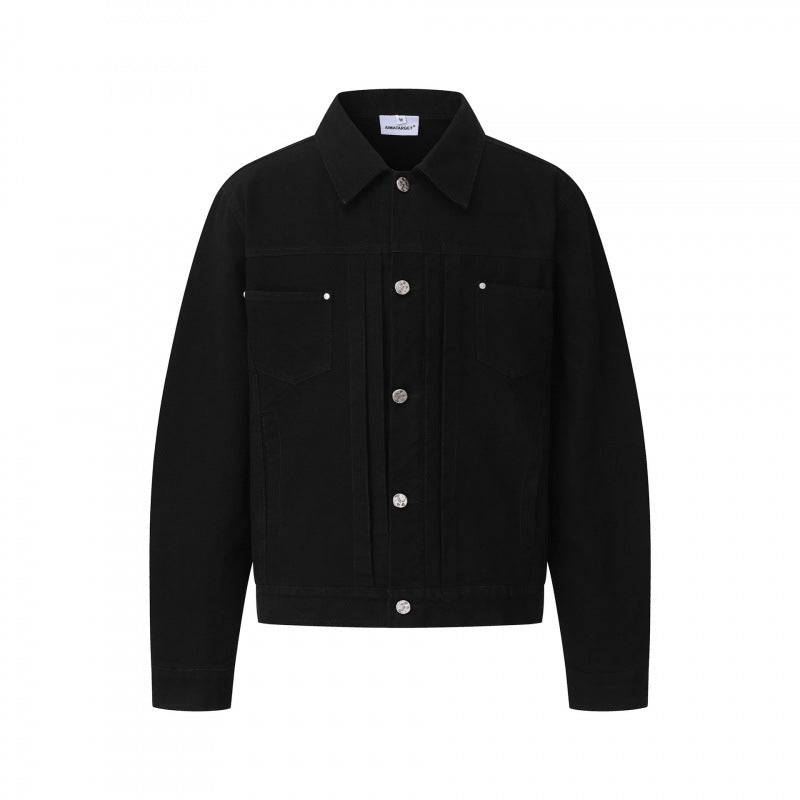 Unisex Boxy Denim Jacket in Worker Look with Metal Button Placket and Chest Pockets Fashion Glam