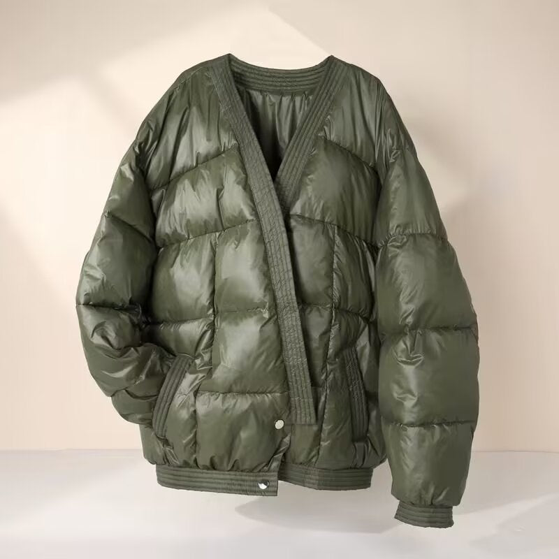 Women's Oversized Quilted Jacket with Kimono Opening and Ribbed Finishes Fashion Glam