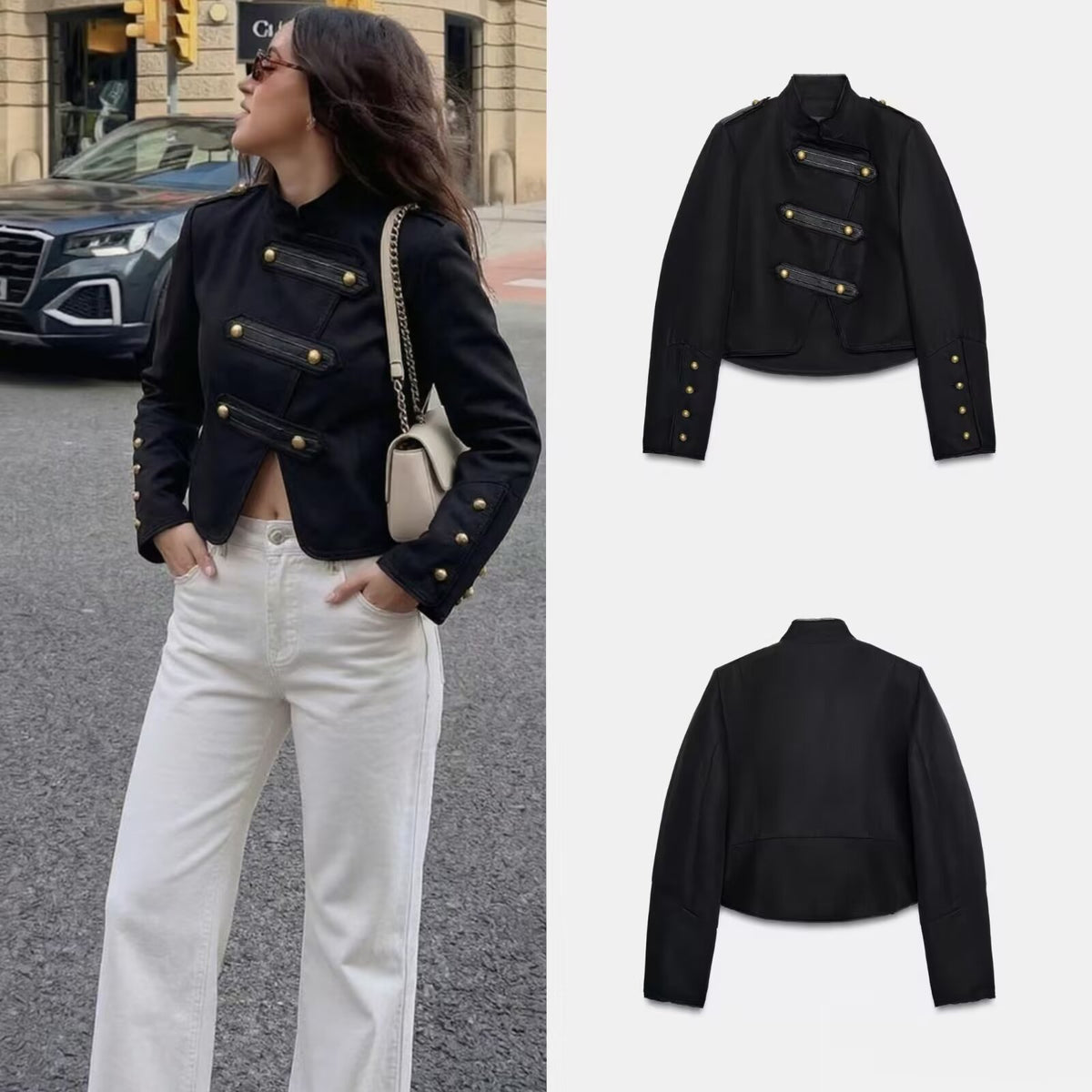 Women Short Cut Parade Jacket with Stand-Up Collar and Decorative Trimming Fashion Glam