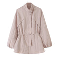 Women's Tailored Windbreaker with Drawstring, Stand Collar and Balloon Sleeves Fashion Glam