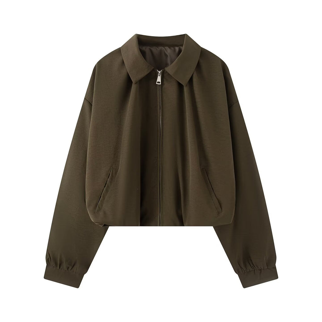 Women's short jacket in cropped bomber style with Kent collar, softshell look and elastic cuffs Fashion Glam