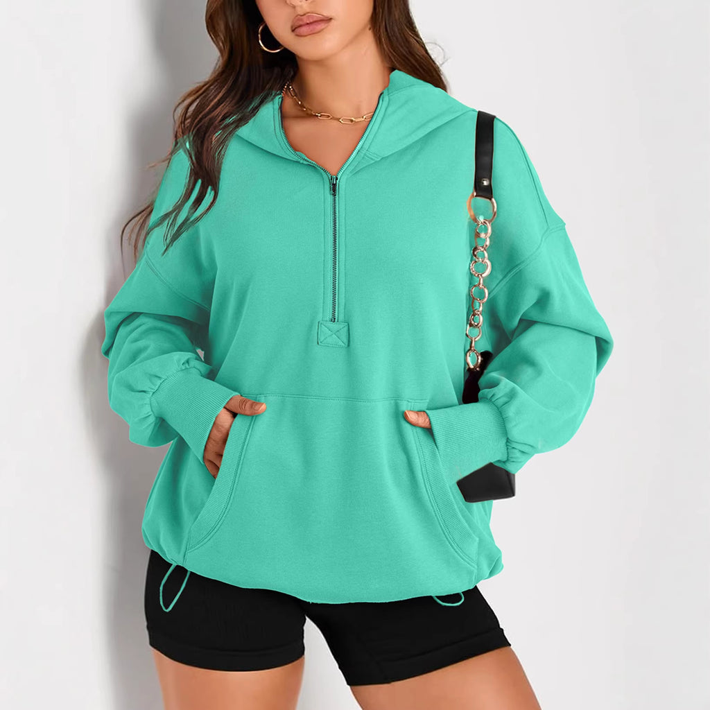 Women's Oversize Half-Zip Hoodie with Kangaroo Pocket Fashion Glam