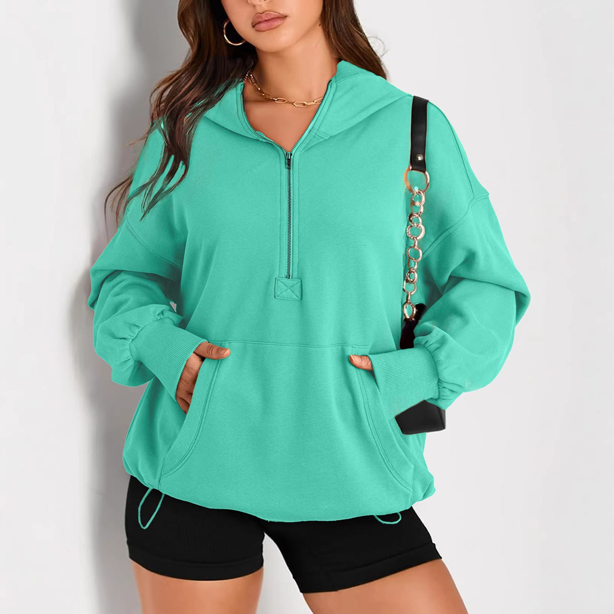 Women's Oversize Half-Zip Hoodie with Kangaroo Pocket Fashion Glam