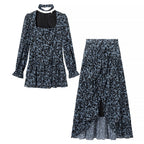 Women’s Two-Piece Chiffon Set – Tailored Ruffle Blouse with Square Neckline, Choker and Tiered Wrap Maxi Skirt Fashion Glam