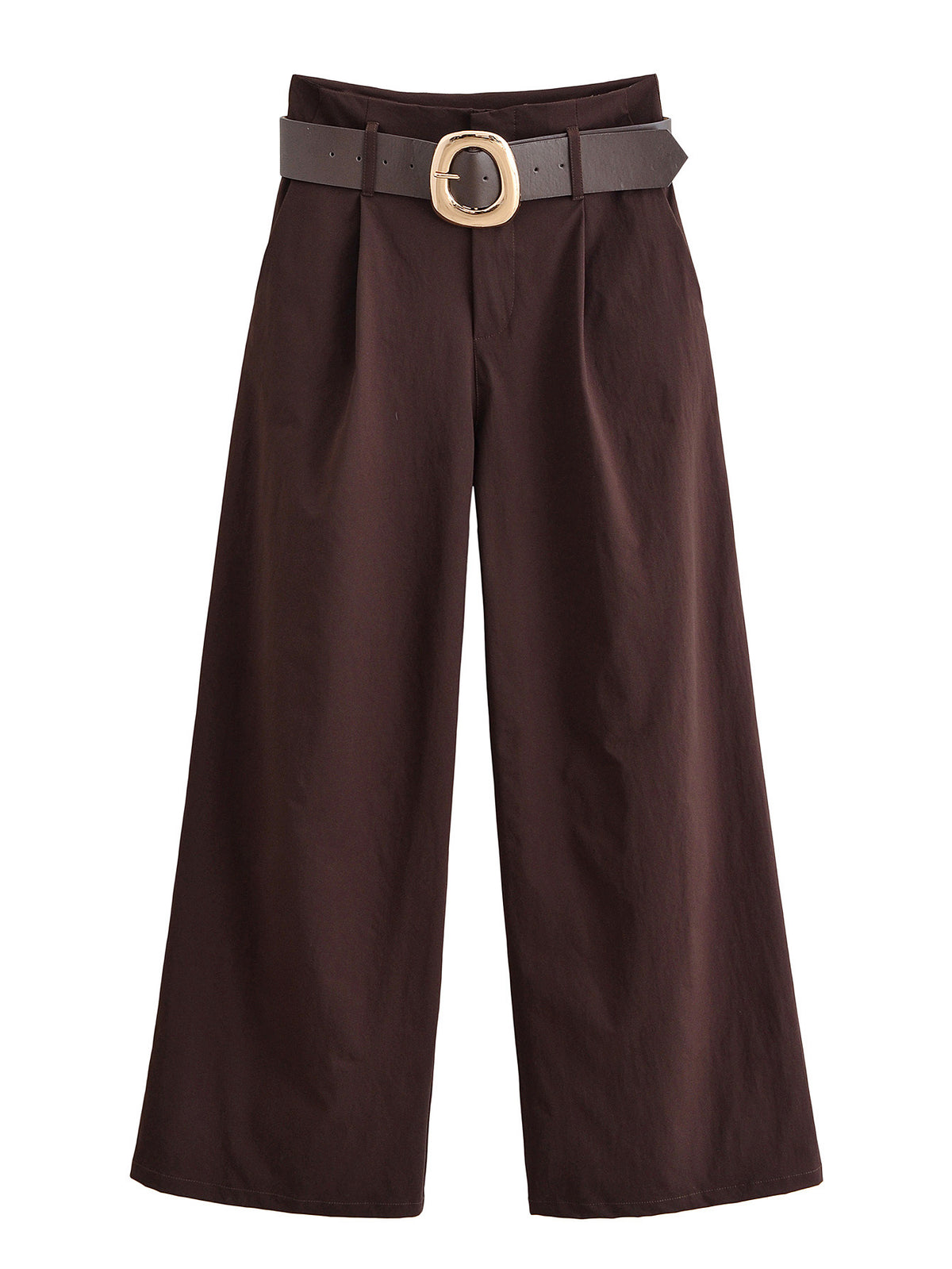 Women's High-Waisted Culotte Palazzo Trousers with Pleats and Wide Decorative Belt Fashion Glam