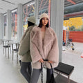 Women Short Fluffy Coat with Oversized Silhouette, Voluminous Shawl Collar and Medium Length Fashion Glam