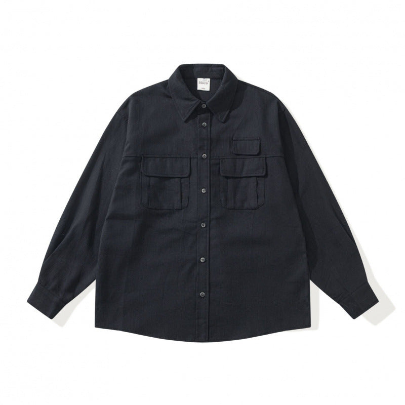 Unisex Boxy Overshirt Jacket in Utility Style with Patch Flap Pockets and Shirt Collar Fashion Glam