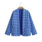 Women Quilted Kimono Overlay Jacket with Open Cut and Patch Pockets Fashion Glam