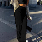 Women's High-Waist Cargo Pants with Wide Leg, Drawstring and Side Snap Details Fashion Glam