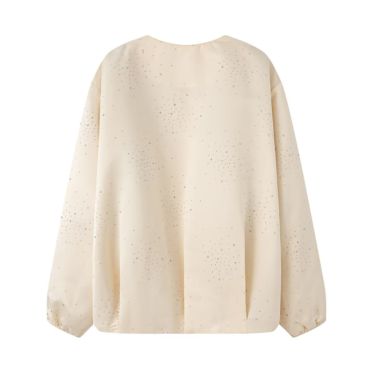 Women's Shiny Bomber Jacket with Decorative Stone Trim and Elastic Hem Fashion Glam