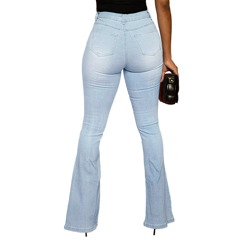 Ladies' high-waisted fitted flared jeans made of stretch denim with flared leg Fashion Glam