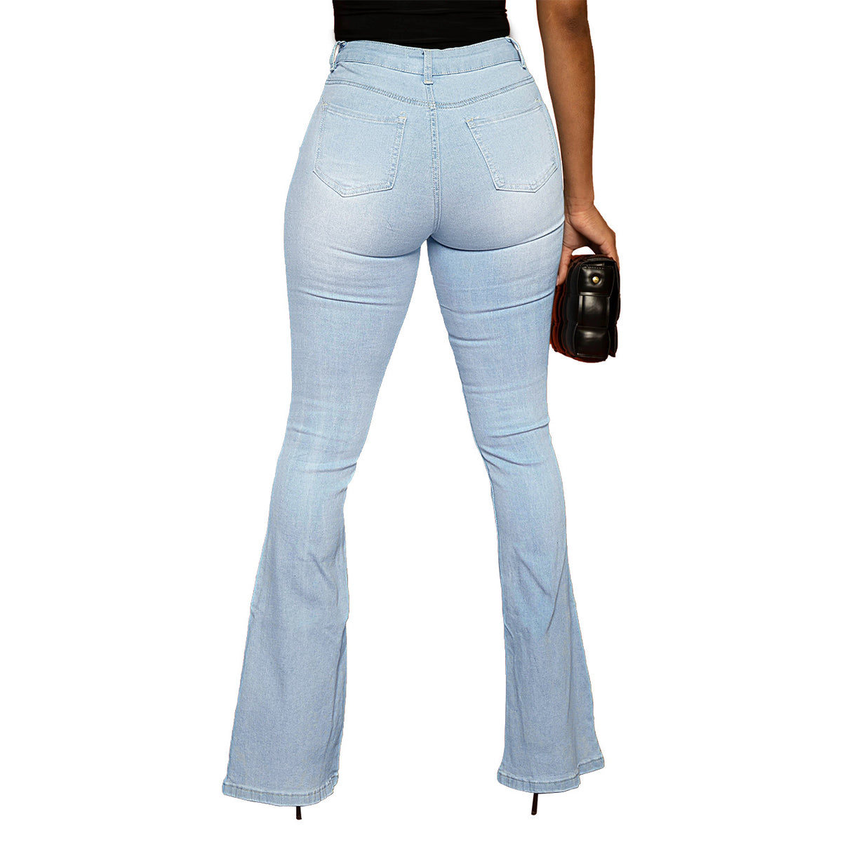 Ladies' high-waisted fitted flared jeans made of stretch denim with flared leg Fashion Glam