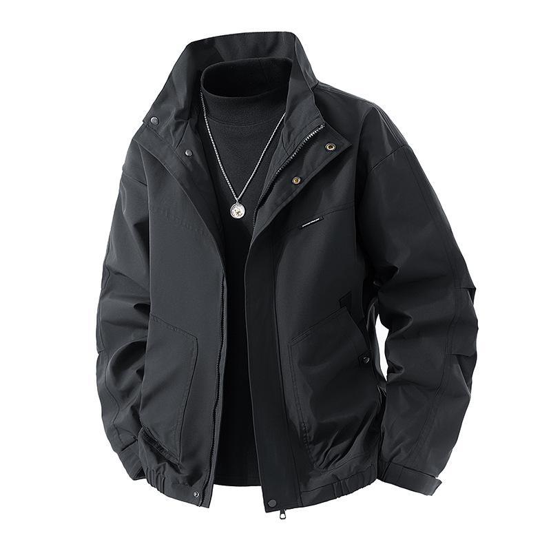 Men's Lightweight Technical Leisure Jacket with Stand-Up Collar, Concealed Zipper and Elastic Hem Fashion Glam