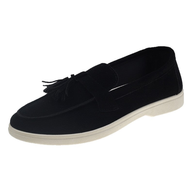 Ladies slippers with tassels made of suede and non-slip rubber sole Fashion Glam