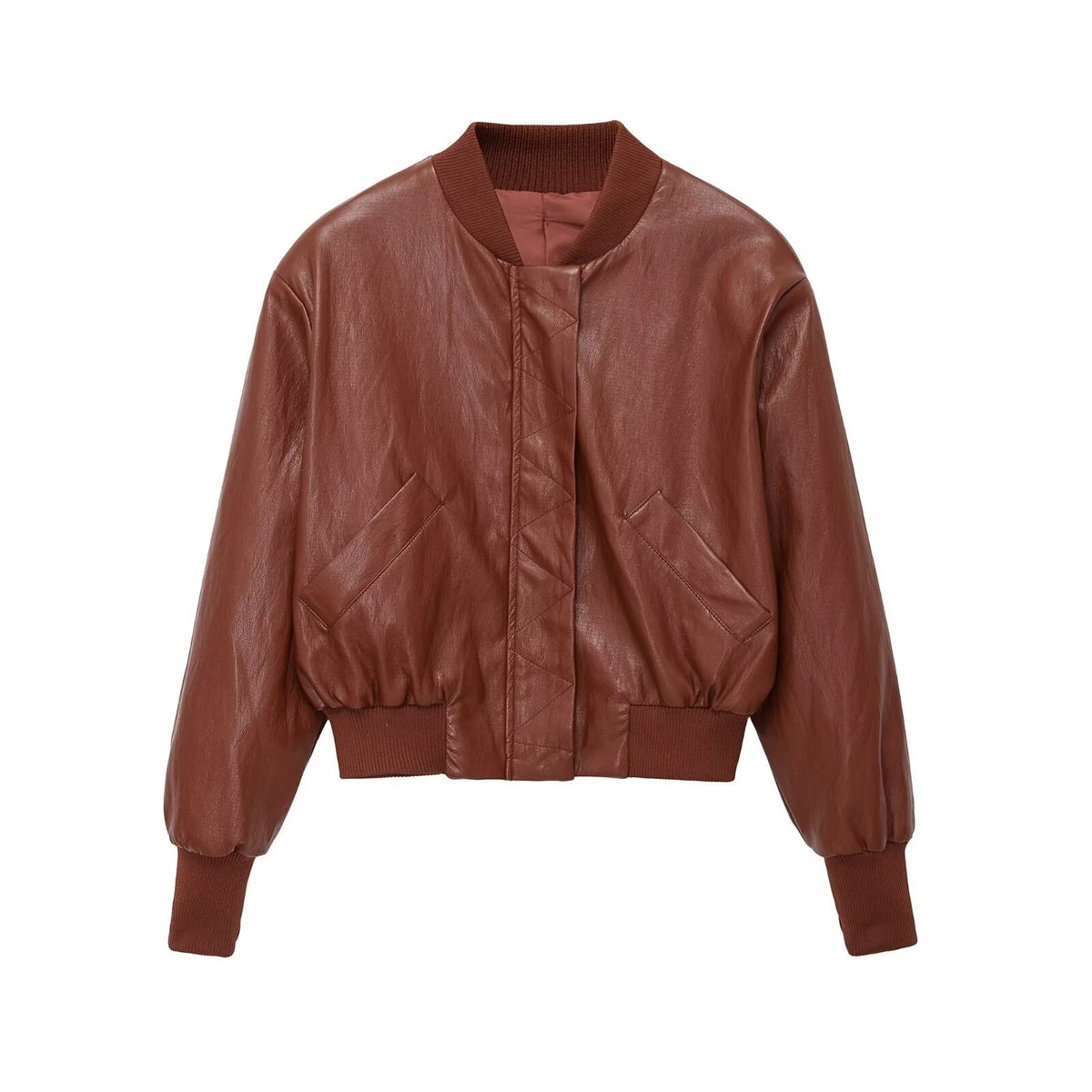 Ladies oversized bomber jacket in leather look with ribbed stand collar and balloon sleeves Fashion Glam