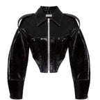 women's short-cut faux patent leather blouson with tailored corset cut Fashion Glam