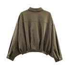 Women's Oversized Short Jacket with Flap Pockets, Drop Sleeves, and Elastic Hem Fashion Glam