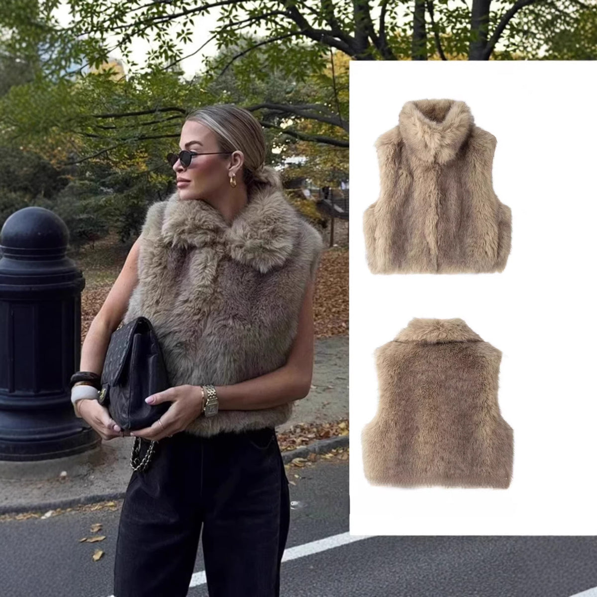 Women's Sleeveless Teddy Plush Vest with High Stand-Up Collar and Dense Long Pile Fashion Glam