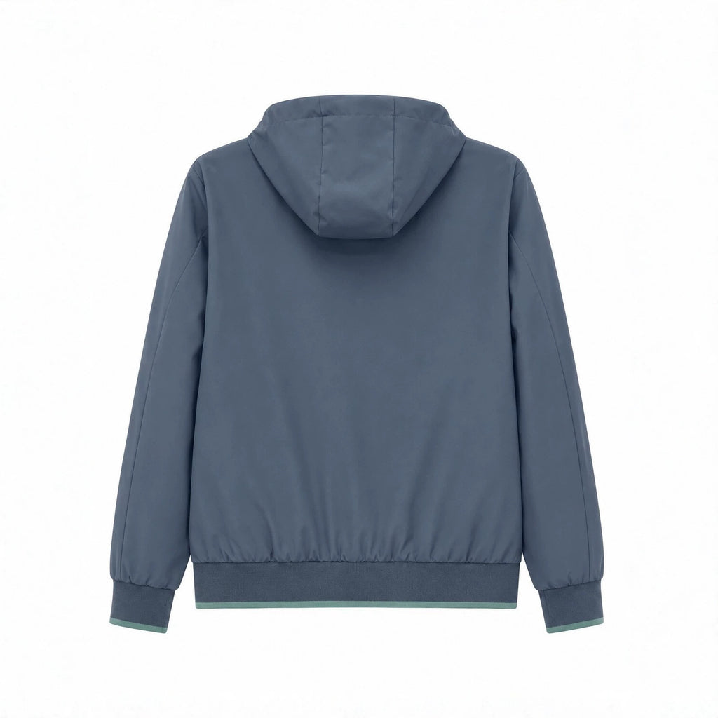 Men's Hooded Blouson Lightweight Windbreaker with Ribbed Hem and Concealed Zipper Placket Fashion Glam